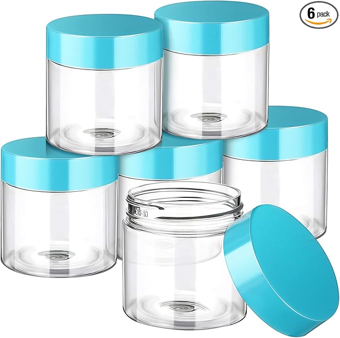 SATINIOR 6 Pack 2 oz Plastic Jars Containers with Lids Wide-mouth Refillable Leakproof Reusable Round Empty Jars for Travel Cosmetic Dry Food Spice Candy Cookie Home Kitchen Organizing(Blue)