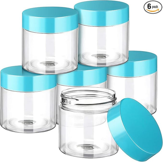 SATINIOR 6 Pack 2 oz Plastic Jars Containers with Lids Wide-mouth Refillable Leakproof Reusable Round Empty Jars for Travel Cosmetic Dry Food Spice Candy Cookie Home Kitchen Organizing(Blue)