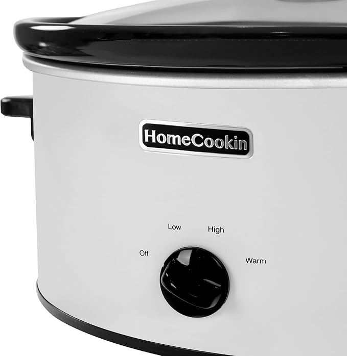 HOMECOOKIN 7 Quart Slow Cooker Oval Manual Pot Food Warmer with 3 Cooking Settings, White Stainless Steel