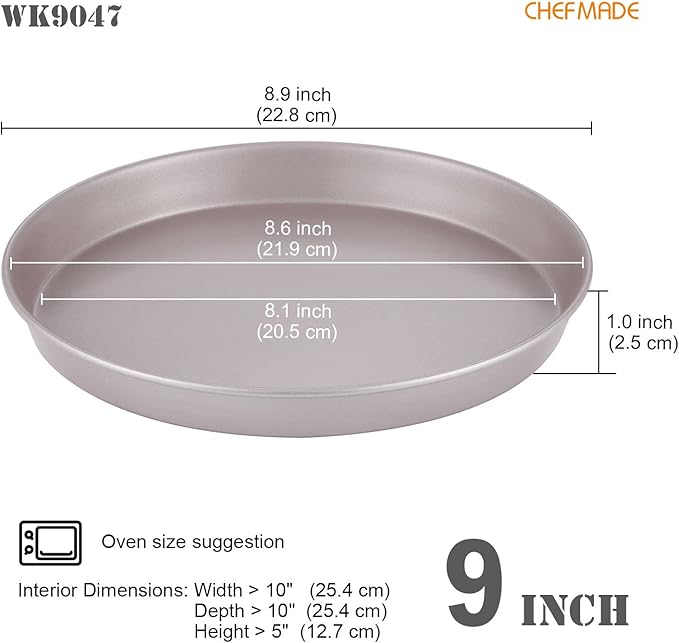 CHEFMADE Pizza Pan, 9-Inch Non-Stick Pancake Bakeware for Oven Baking (Champagne Gold)