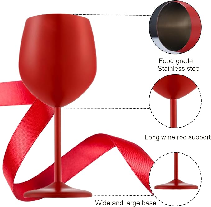 Stainless Steel Wine Glasses Set of 2, 18 oz Unbreakable Red Wine Glass Unique Metal Wine Goblets for Outdoor Capming and Pool Gift for Wine Lovers