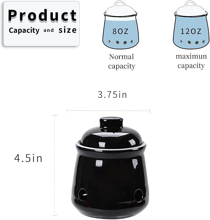 HAOTOP Ceramic Mini Garlic Keeper with Lid, Garlic Container Saver for Countertop, Keep Your Garlic Cloves Fresh (Black)
