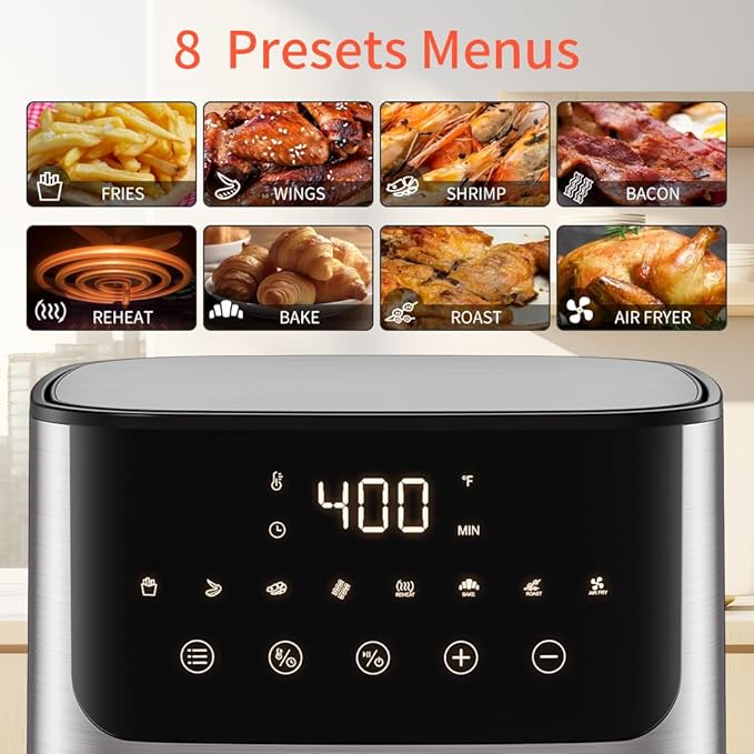 ASZ Air Fryer with Window Visible- 5 quart Compact- Digital Airfryer 5qt for 2-3 people - 5 qt for Office Dorm Room - 8 in 1 Bake Toast Broil Reheat - 1400W, 400℉ Kitchen Airfry Countertop Gift