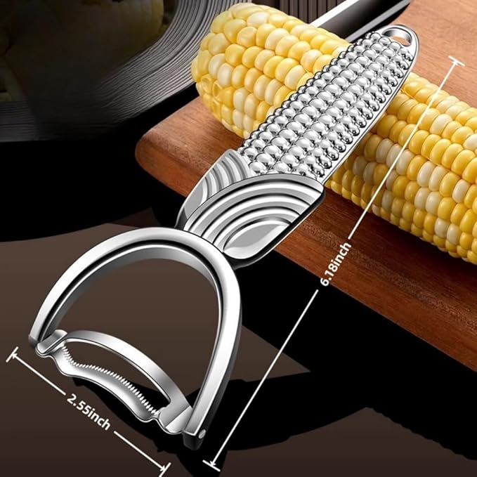Corn Prep Peeler with sharp stainless steel blade, corn shaped non-slip handle made of aluminum alloy material, comfortable grip and light weight