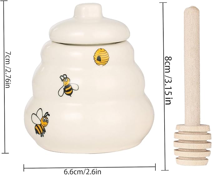12 Sets Ceramic Bee-Happy Honey Pot with Dipper，Honey Jar Serving Set with Exquisiting Package for Wedding Favor,Bridal Shower Favor, Baby Shower Favor，Party Favor (12)
