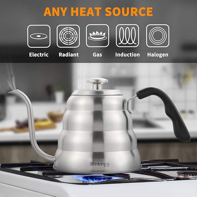 Pour Over Coffee Kettle with Thermometer for Exact Temperature 40 fl oz - Premium Stainless Steel Gooseneck Tea Kettle for Drip Coffee, French Press and Tea - Works on Stove and Any Heat Source