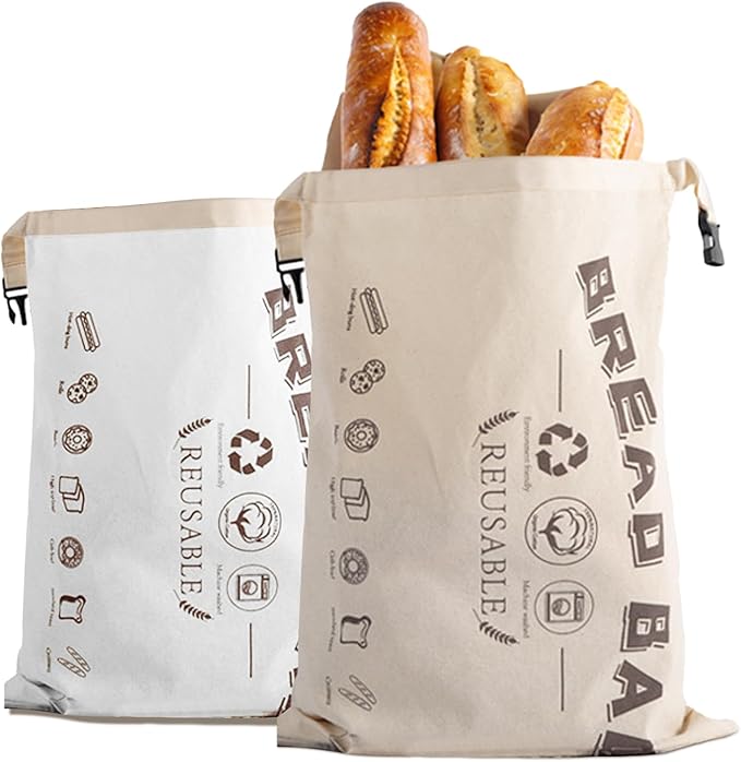 2-Pack Bread Bags, Reusable Bread Bags for Homemade Bread, Buckle Closure,Fresh Keeping Extra Large Bags, Food Bag (Mix colour)
