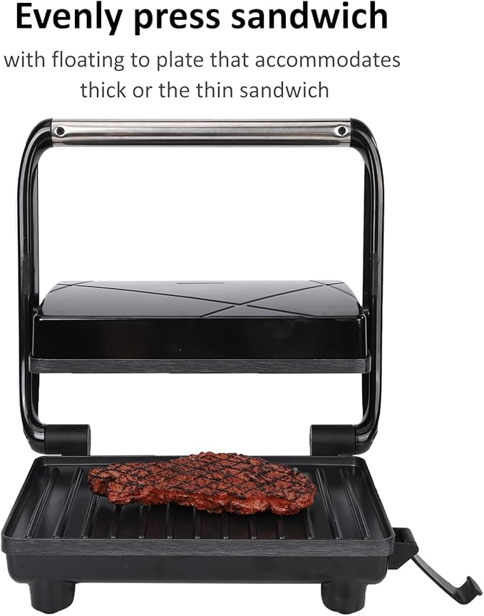 Sandwich Maker Panini Maker Electric Indoor Grill with Non-Stick Coated Plates, Opens 180 Degrees for Any Type or Size Food (H802D)