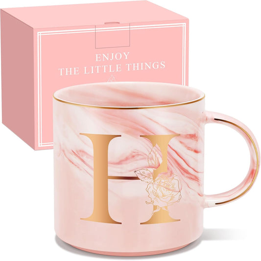 Personalized Gifts for Women Coffee Mug, Initial Customized Gift Monogrammed A-Z Coffee Mug 12 OZ, Christmas Anniversary Birthday Gifts for Women Mom Grandma Friend Sister Wife(H)