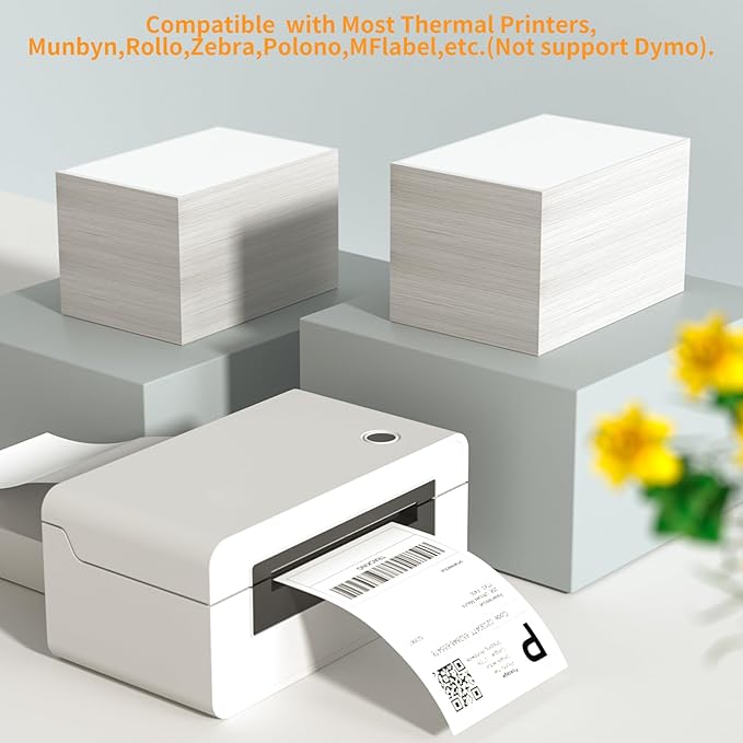 FungLam 4"x6" Thermal Shipping Labels, 8000 Fanfold Adhensive Mailing Labels for Munbyn, Rollo, Polono Direct Thermal Printers, (8 Stack)