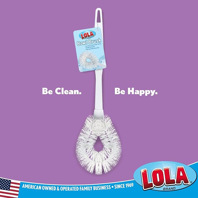 Lola Products Toilet Bowl Brush w/Curved Head, Coated Wire, Durable Poly Bristles, Reaches Under Toilet Bowl Rim, 1 Pack