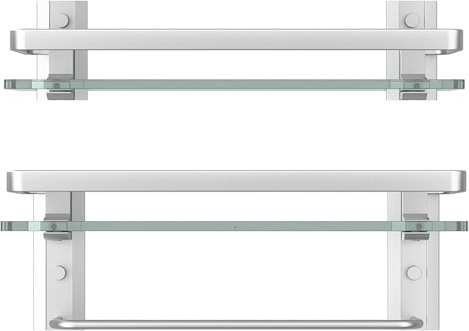 Danpoo Bathroom Shelves Wall Mounted, Clear Tempered Glass Shelf with Towel Bar, Hand Towel Holder(Matte Silver)