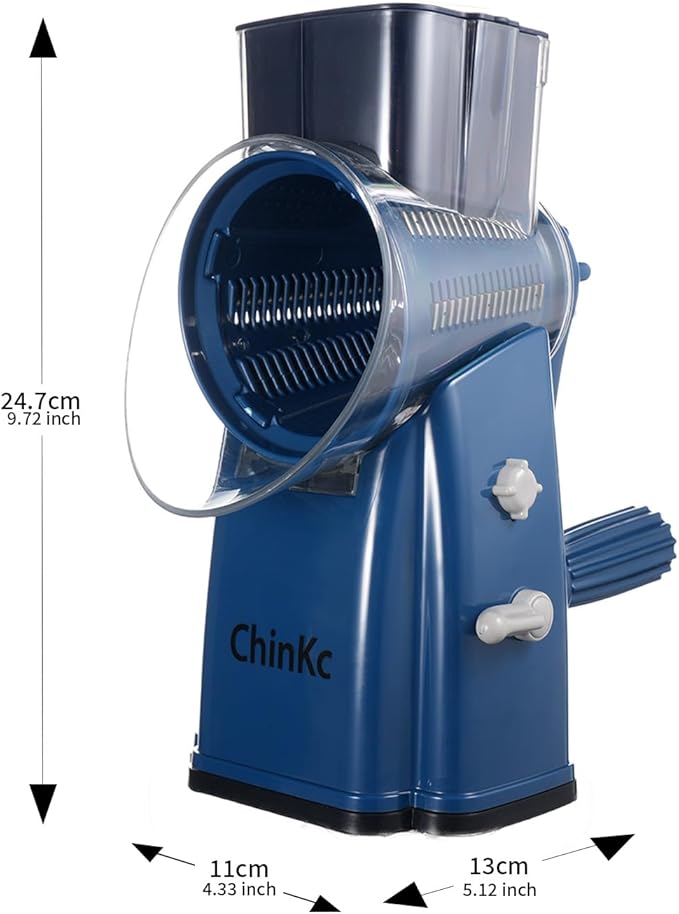 Rotary Cheese Grater Shredder - Upgraded 5 in 1 Cheese Grater with Handle and Strong Suction Base, Multi-purpose Julienne Slicer Ice Shaver Nuts Grinder for Ice, Vegetables, Fruit, Nuts