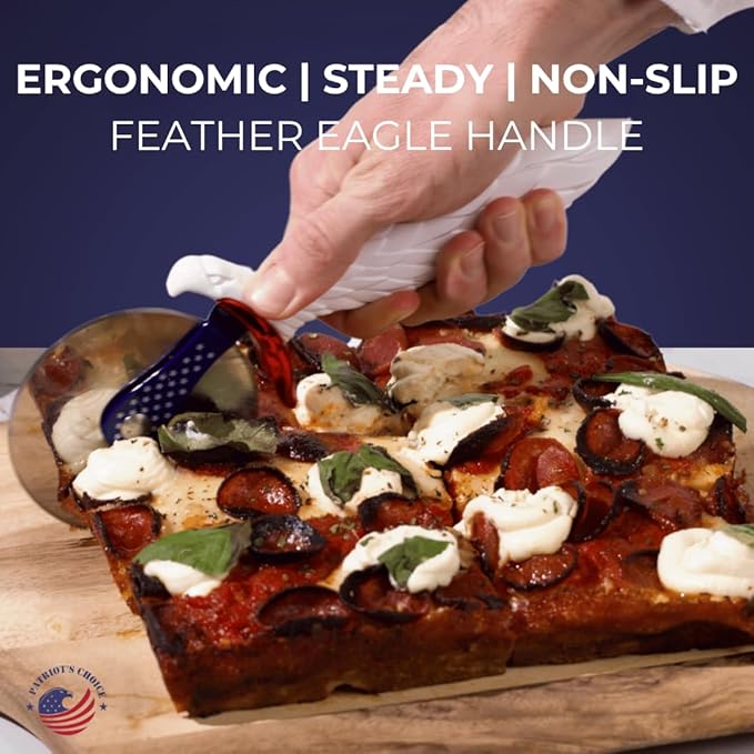 Patriot's Choice American Eagle Stainless Steel Pizza Cutter Wheel – Ultra Sharp with Built-In Finger Guard - Patriotic Kitchen Tools & Pizza Accessories Gift for Men - Dishwasher Safe 10"