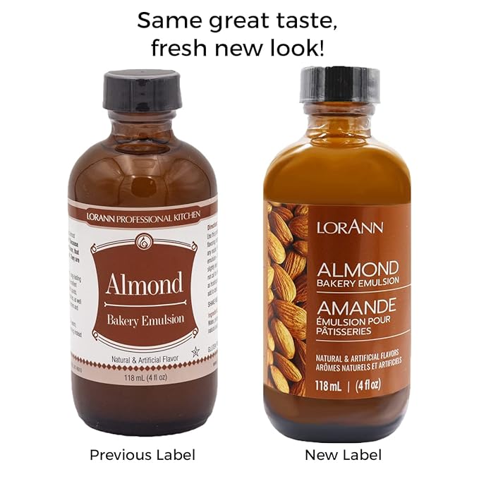 LorAnn Oils Almond Bakery Emulsion: True Essence, Ideal for Boosting Fruit Tones in Cakes, Cookies & Desserts, Gluten-Free, Keto-Friendly, Extract Substitute Essential for Your Kitchen, 4 Oz