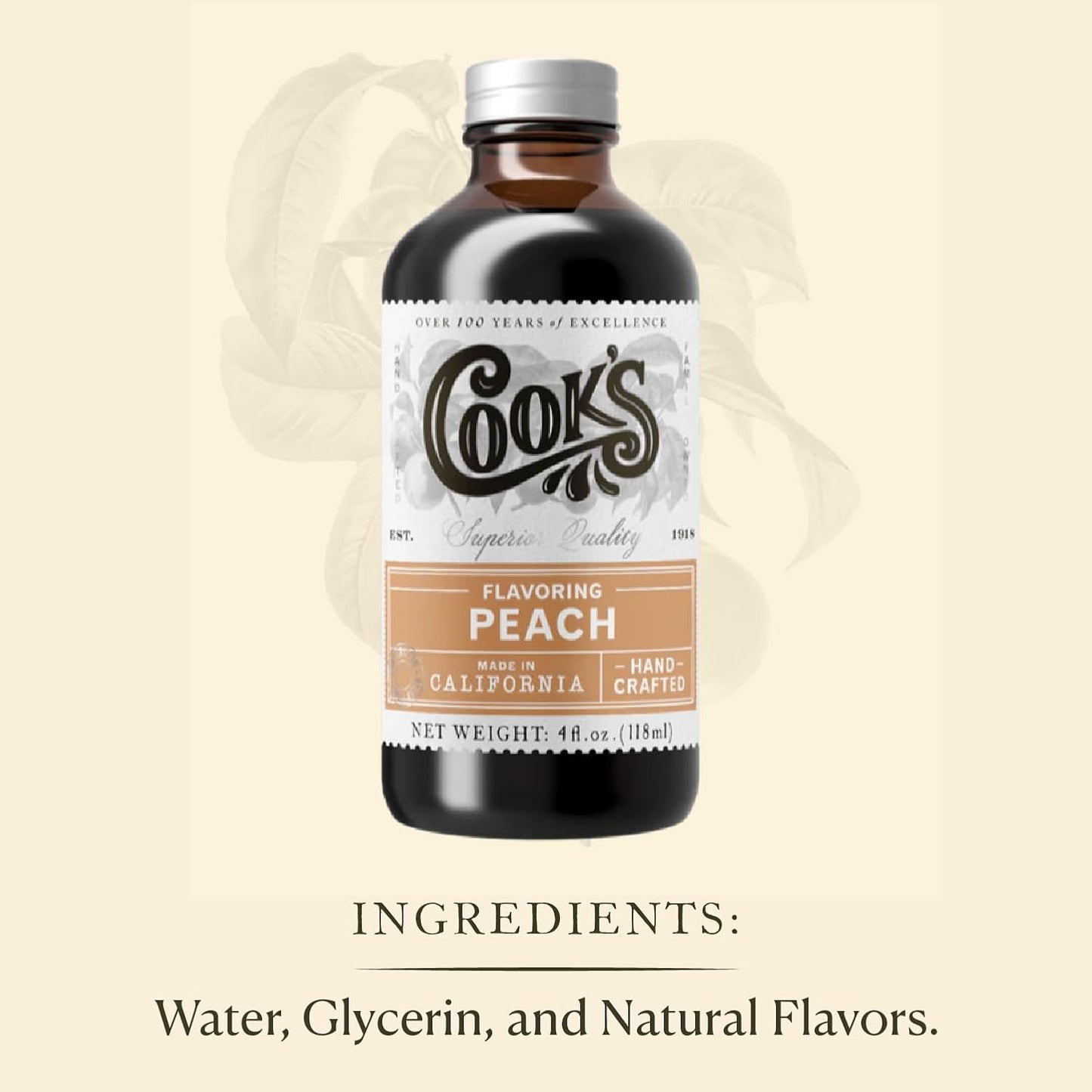 Cook's, Peach Flavoring for Baking, Preserves, Ice Cream, Jam, Cakes, 32oz