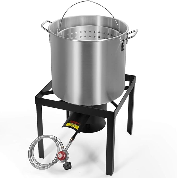Barton 64Qt Turkey Deep Fryer w/High Pressure Burner All Purpose Aluminum 100,000 BTU Outdoor Boiler Roaster Clam Bake Crawfish Pot Boiling Lid Seafood Cajun Gas Stove Burner Stand Injector