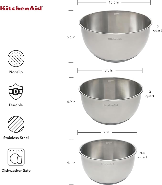 KitchenAid Stainless Steel Mixing Bowls, Set Of 3