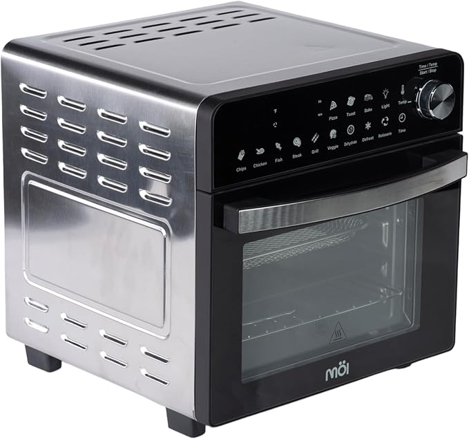 MOI Air Fryer Toaster Oven - Digital Display 1500 W Airfryer Convection Oven Countertop, Adjustable Temperature and Controls, Stainless Steel Toaster Air Fryer combo for Oil-Free Frying - 12 Presets