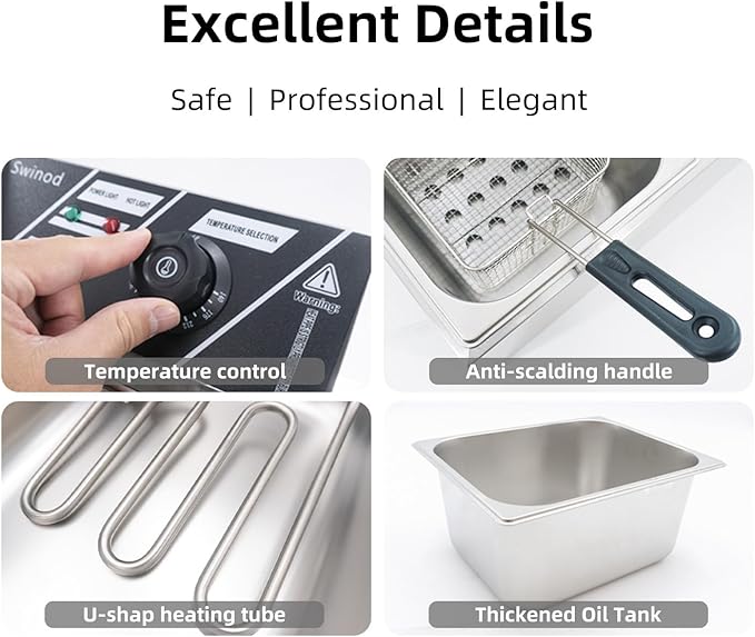 Electric Deep Fryer with Basket for Home Use, Countertop Commercial Deep Fryer 1700w Powerful Performance 9.7Qt Large Capacity Stainless Steel Oil Fryer, Temperature Control