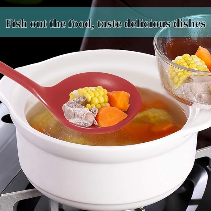77L Slotted Spoon, Heatproof Skimmer Strainer Slotted Spoon, Seamless One-Piece Non-Stick Cooking Silicone Scoop Ladle with Ergonomic Handle for filter Vegetable, Pasta and More (Red)