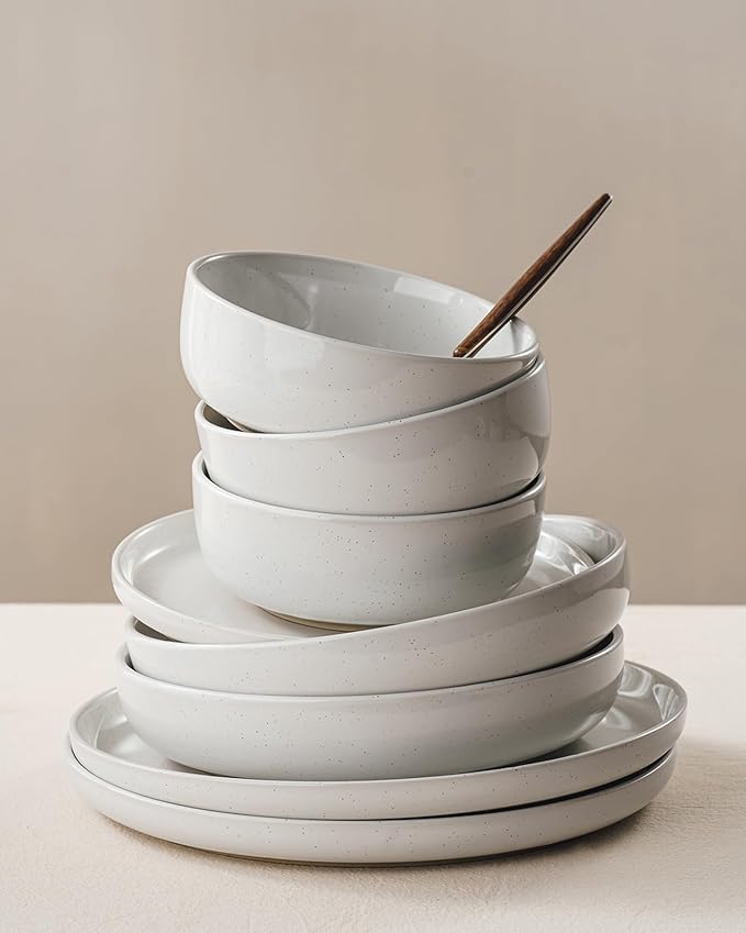 Famiware Milkyway Dinnerware Sets, 24 Piece Dish Set, Plates and Bowls Sets for 8, White