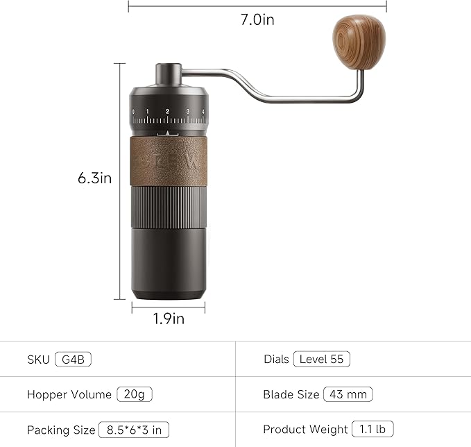 HiBREW G4B Manual Coffee Grinder with External Adjustable Dial - Aluminum Conical Burr Mill, Numerical Settings & Travel Case, Coarse to Fine Grind for Espresso Pour Over Moka Pots. 22g Capacity