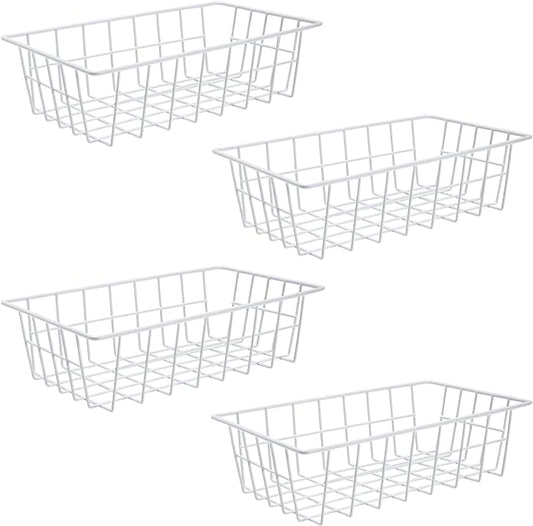 Orgneas Freezer Organizer Bins Metal Wire Storage Baskets for Upright Refrigerator Chest Freezer, Kitchen Pantry Storage and Organization for Fruit Vegetable Soda Cans Toys and Snacks, Set of 4