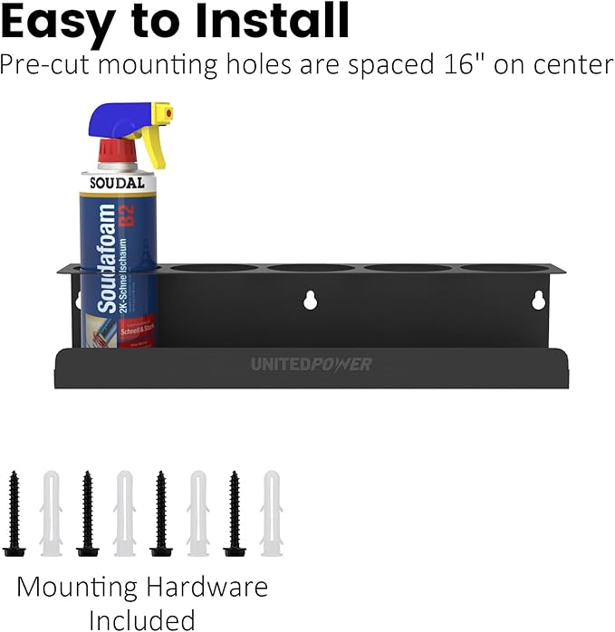 UNITEDPOWER 5 Aerosol Spray Can Holder, Paint Bottle Storage Rack, Steel Wall Mount Shelf, Tool Organizer for Garage, Craft Workspace and Home