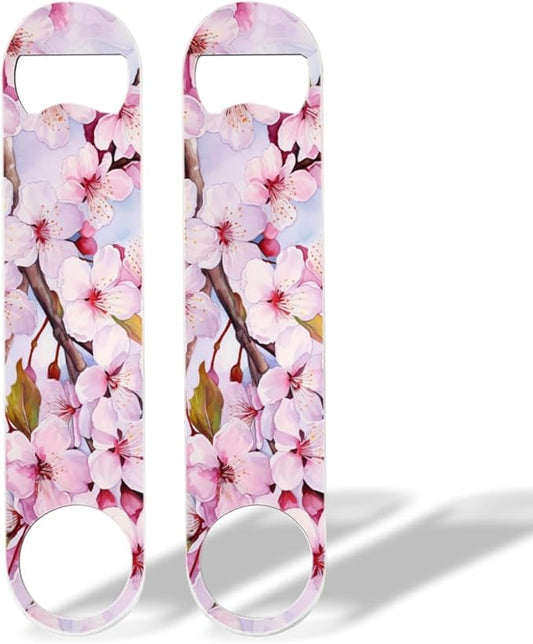2 PACK Beer Bottle Opener, Stainless Steel Flat Bottle Openers,7 inch Metal Decor,Cherry Blossoms With Pink Petals