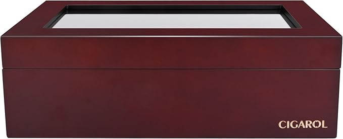 CIGAROL Luxury Wooden Tea Box Organizer – 6 Compartment Storage Chest with Scratch-Resistant Glass Lid – Ideal for Tea Bags, Coffee Pods, Spices, or Office Supplies