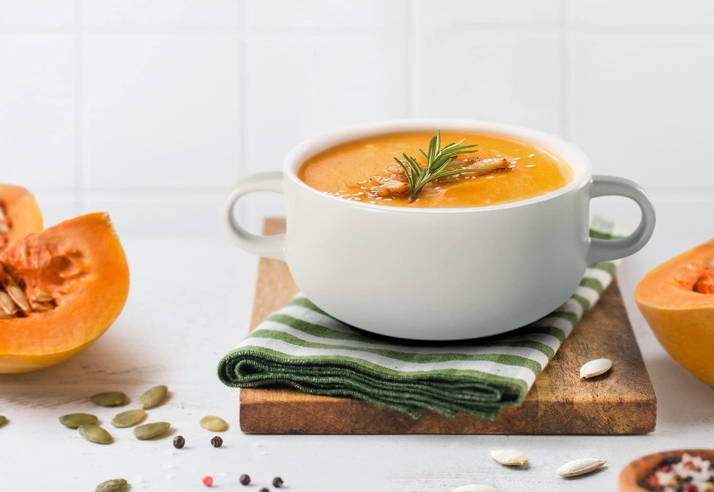 Kook Soup Crocks, Ceramic Bowls, Broil, Oven, Microwave and Dishwasher Safe, with Handles, For Casserole, Pasta, Cereal, 18 oz, Set of 4 (Coconut White)