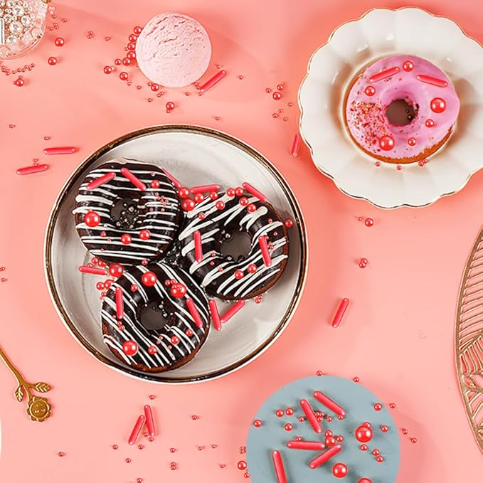 Kasvan Red Mix Sugar Sprinkles - Edible Candy Pearls with 4-Claw Sprinkle Pen,118g/4.16 Oz, Gift Box Pack, Baking Cake Decorations, Ice Cream Toppings and Cookie Decorating (Red)