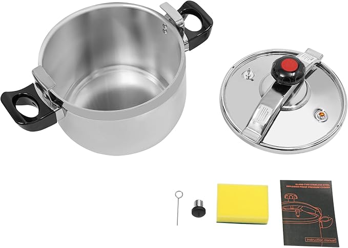 9.5 Quart Pressure Cooker Stainless Steel Pressure Canner, Large Capacity, Commercial Pressure Cooker Clamp On Type, Single Valves for Family or Commercial Use