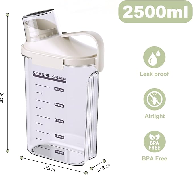 1 Piece Cereal Containers Storage, 2.5L/85oz Rice Airtight Storage Container, BPA Free Clear Plastic Cereal Dry Food Flour Bin, Dog Cat Food Dispenser with Measuring Cup, for Kitchen Pantry