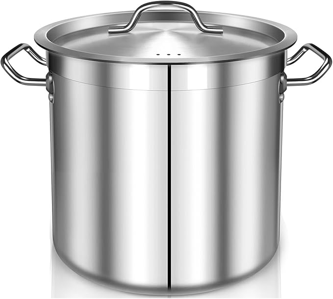Stock Pot 20 Quart - Stainless Steel Stock Pot with Lid – Heavy-Duty Cooking Pot for Soup, Stew, Pasta – Commercial & Home Use, Induction Compatible - 5 Gallon
