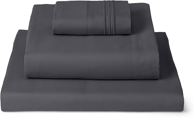 Mellanni Twin Sheets Set - 3 PC Iconic Collection Bedding - Hotel Luxury, Extra Soft, Cooling Bed Sheets - Wrinkle, Fade, Stain Resistant (Twin, Charcoal)