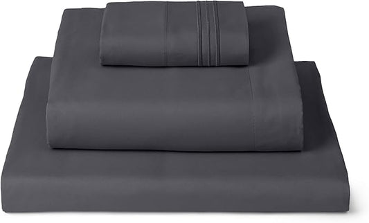 Mellanni Twin XL Sheets Set - 3 PC Iconic Collection Bedding - Hotel Luxury, Extra Soft, Cooling Bed Sheets - Wrinkle, Fade, Stain Resistant (Twin Extra Long, Charcoal)