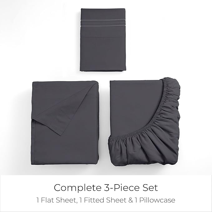 Mellanni Twin XL Sheets Set - 3 PC Iconic Collection Bedding - Hotel Luxury, Extra Soft, Cooling Bed Sheets - Wrinkle, Fade, Stain Resistant (Twin Extra Long, Charcoal)