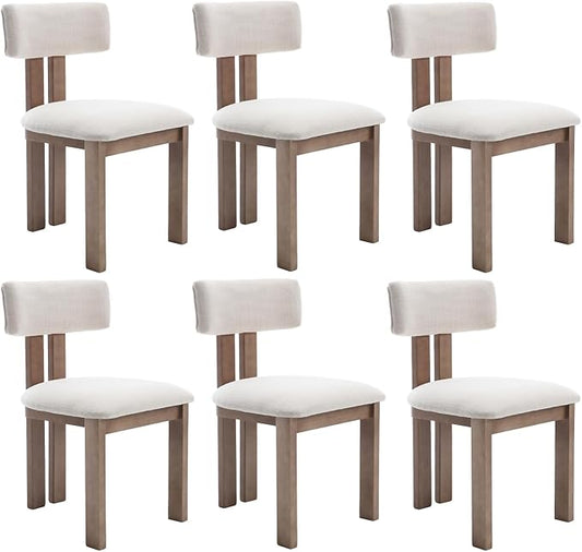 chairus Dining Chairs Set of 6 Linen Fabric Diner Chairs Farmhouse Wood Chairs for Kitchen and Dining Room, Beige