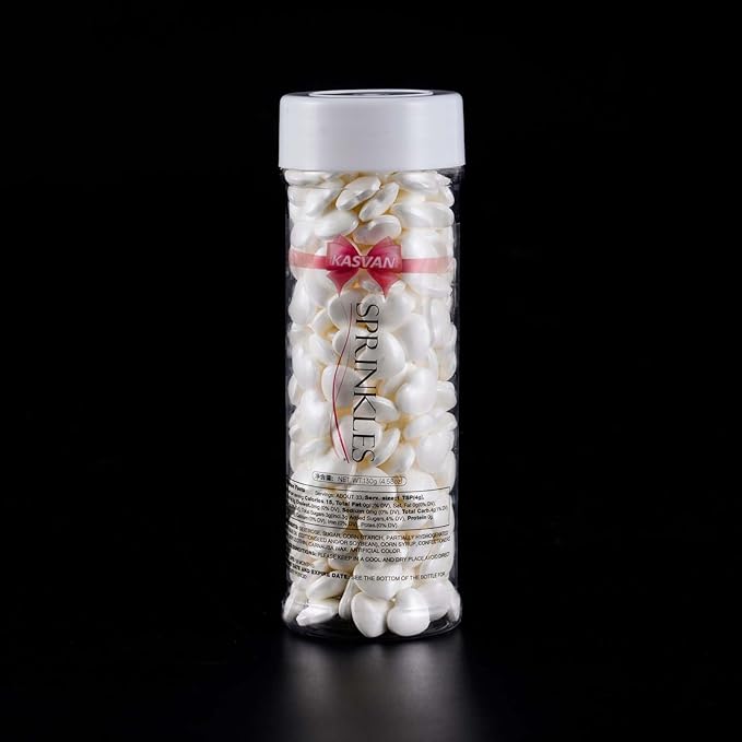 Kasvan White Heart Shapes Sprinkles - Edible Candy Pearls 130g/4.58 Oz, Mix Size, Baking Cake Decorations, Ice Cream Toppings and Cookie Decorating, Wedding Party Chirstmas Supplies (White)