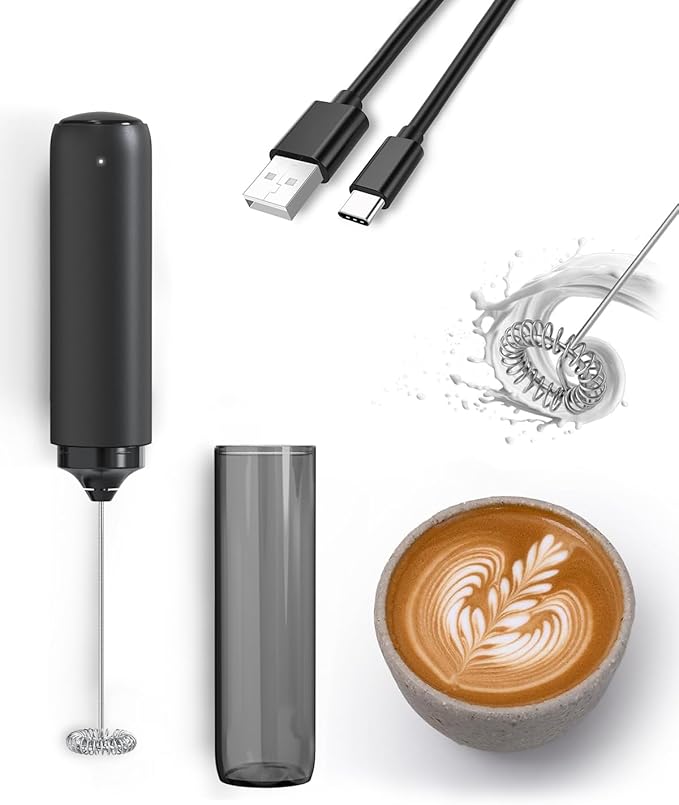 Rechargeable Milk Frother USB, Handheld Electric Foam Maker with Whisk Drink Mixer & Foamer for Coffee, Latte, Matcha, Hot Chocolate