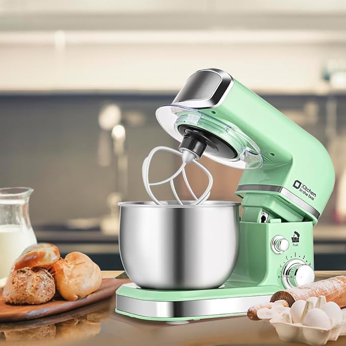 Kitchen in the box Stand Mixer,3.2Qt Mini Electric Food Mixer,6 Speeds Portable Lightweight Kitchen Mixer for Daily Use with Egg Whisk,Dough Hook,Flat Beater (Green)