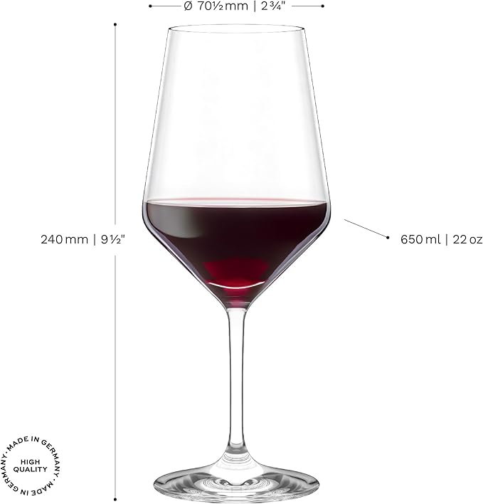 Stölzle Lausitz Bordeaux Red Wine Glasses Set of 6 (REVOLUTION). Dishwasher Safe, Lead-free Crystal Red Wine Glass (22 fl oz). Durable & Elegant Wine Glasses - Genuine Stölzle Wine Glass Set
