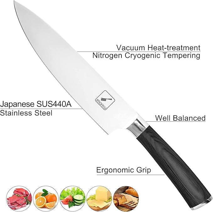 imarku Chef Knife - Pro Kitchen Knife 8 Inch Chef's Knives Japanese SUS440A Stainless Steel Sharp Paring Knife with Ergonomic Handle, Black Handle, Gifts for men and Women