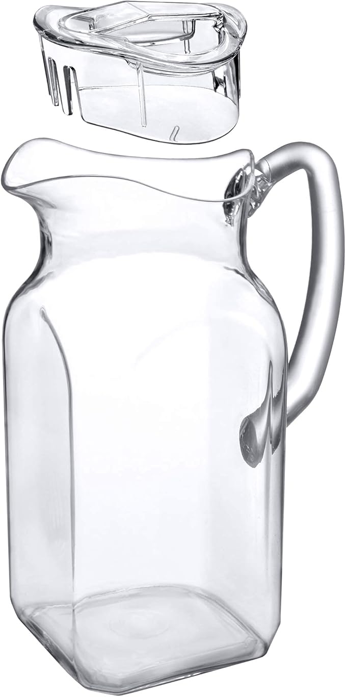 Amazing Abby - Quadly - Plastic Pitcher (64 oz, 2 Quart), Clear Water Pitcher with Lid, Fridge Jug, BPA-Free, Shatter-Proof, Great for Iced Tea, Sangria, Lemonade, Juice, Milk, and More