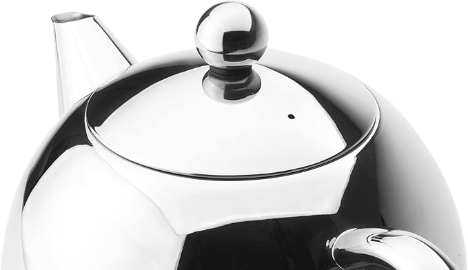 Santhee Double Walled Teapot, 1.0-Liter Stainless Steel Glossy Finish with Glossy Accents