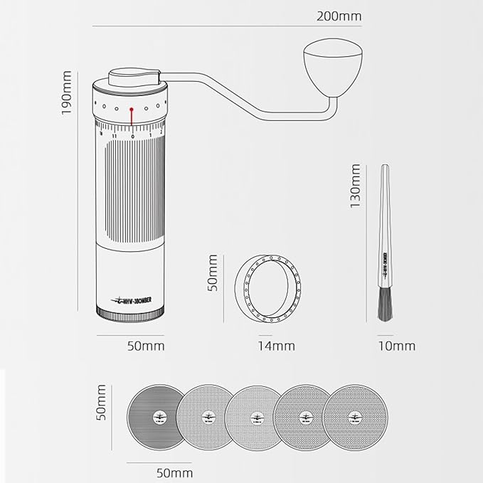 MHW-3BOMBER R3 Manual Coffee Grinder with CNC Stainless Steel Conical Burr and 5 Screen for French Press, Drip, Espresso, External Adjustable, Hand Coffee Bean Grinder with Magnetic Bin, G5847B-OS