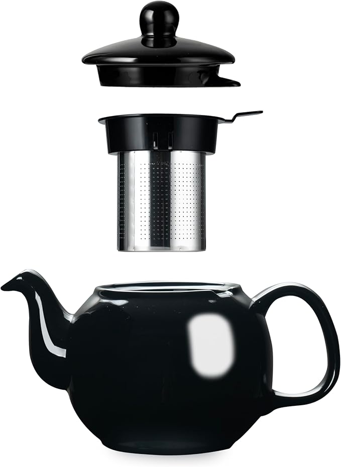 ETHNIQ Porcelain Tea Pot with Stainless Steel Tea Infuser - Black