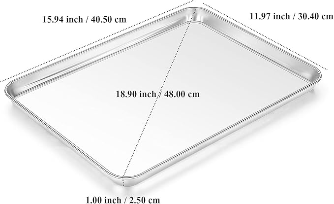 Baking Sheet, Yododo Stainless Steel Cookie Sheet Toaster Oven Tray Pan Rectangle Size 16 x 12 x 1 inch, Non Toxic & Healthy, Superior Mirror Finish & Easy Clean, Dishwasher Safe